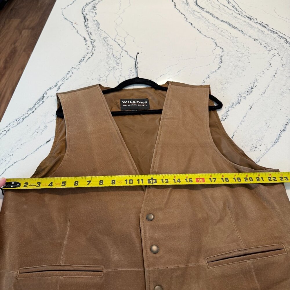 Vintage Wilsons Genuine Brown Leather Vest with Snaps and Adjustable Back - Picture 12 of 13